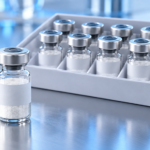 Illustration of one research vial beside a tray of matching vials.